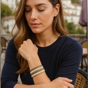 Tone It Up Wrap Bracelet 5 Wrap Boho Off-white Metal Beads Metal Clasp Katrina